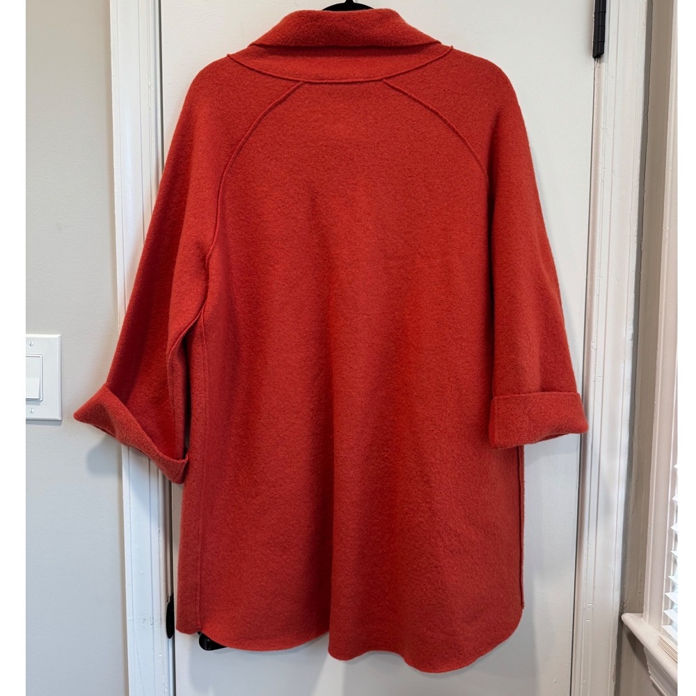 Eileen Fisher Petite Large Burnt Orange Boiled Wool Coat Snap Front Pockets - Picture 5 of 10